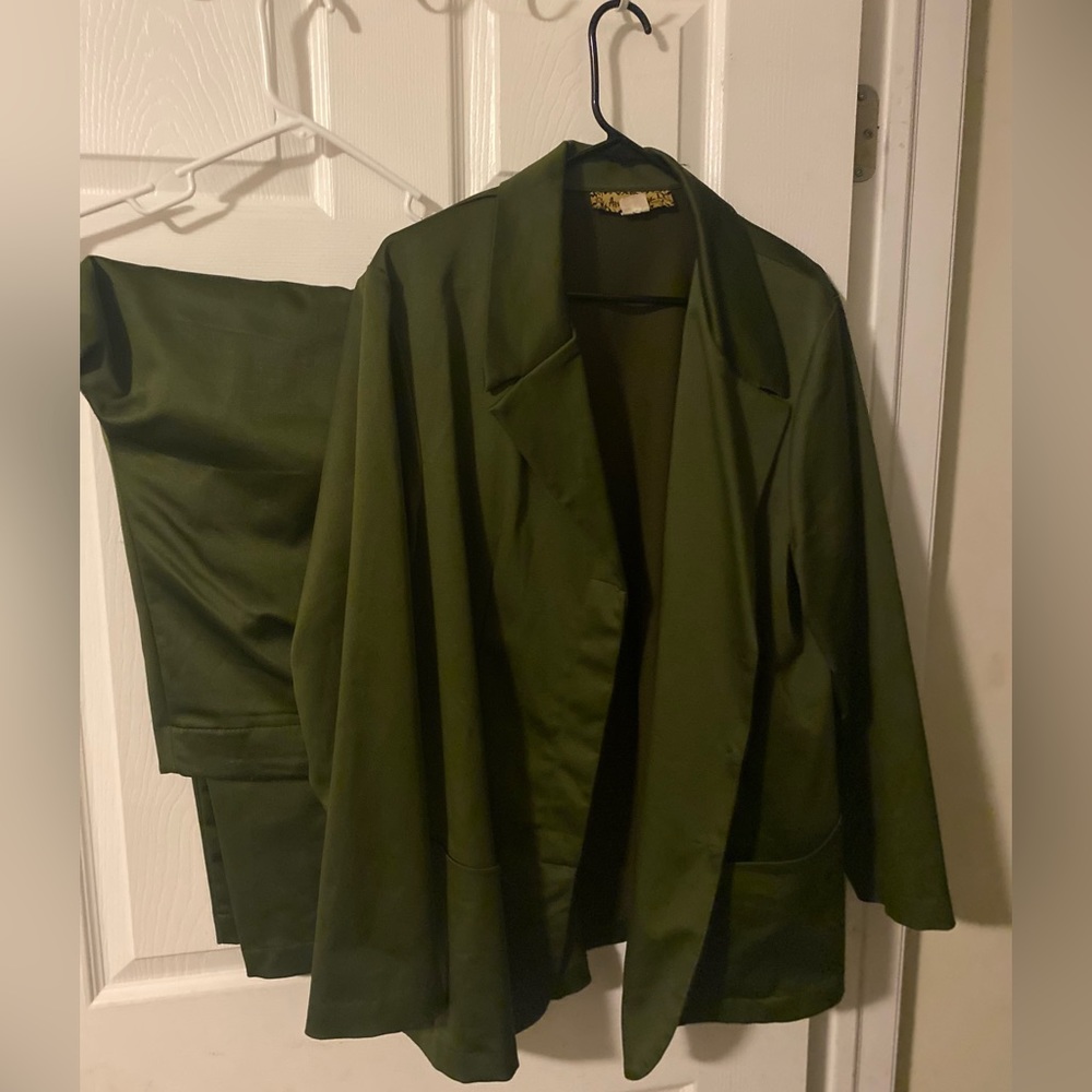 Green blazer and slacks